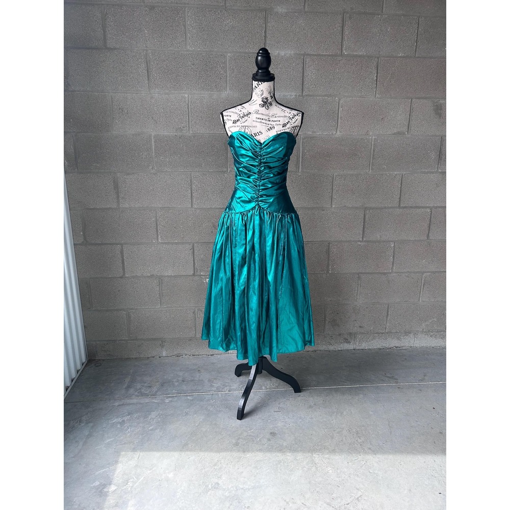 1980s Gunne Sax Green Lame Dress